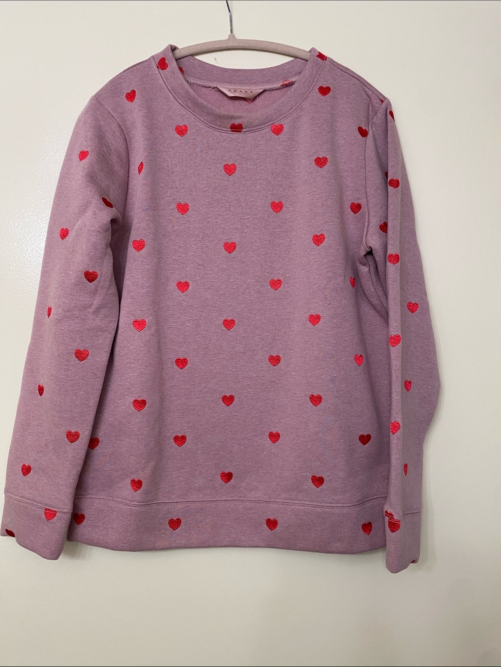 Mauve Crewneck with Red Heart Embroidery - Picture 1 of 4